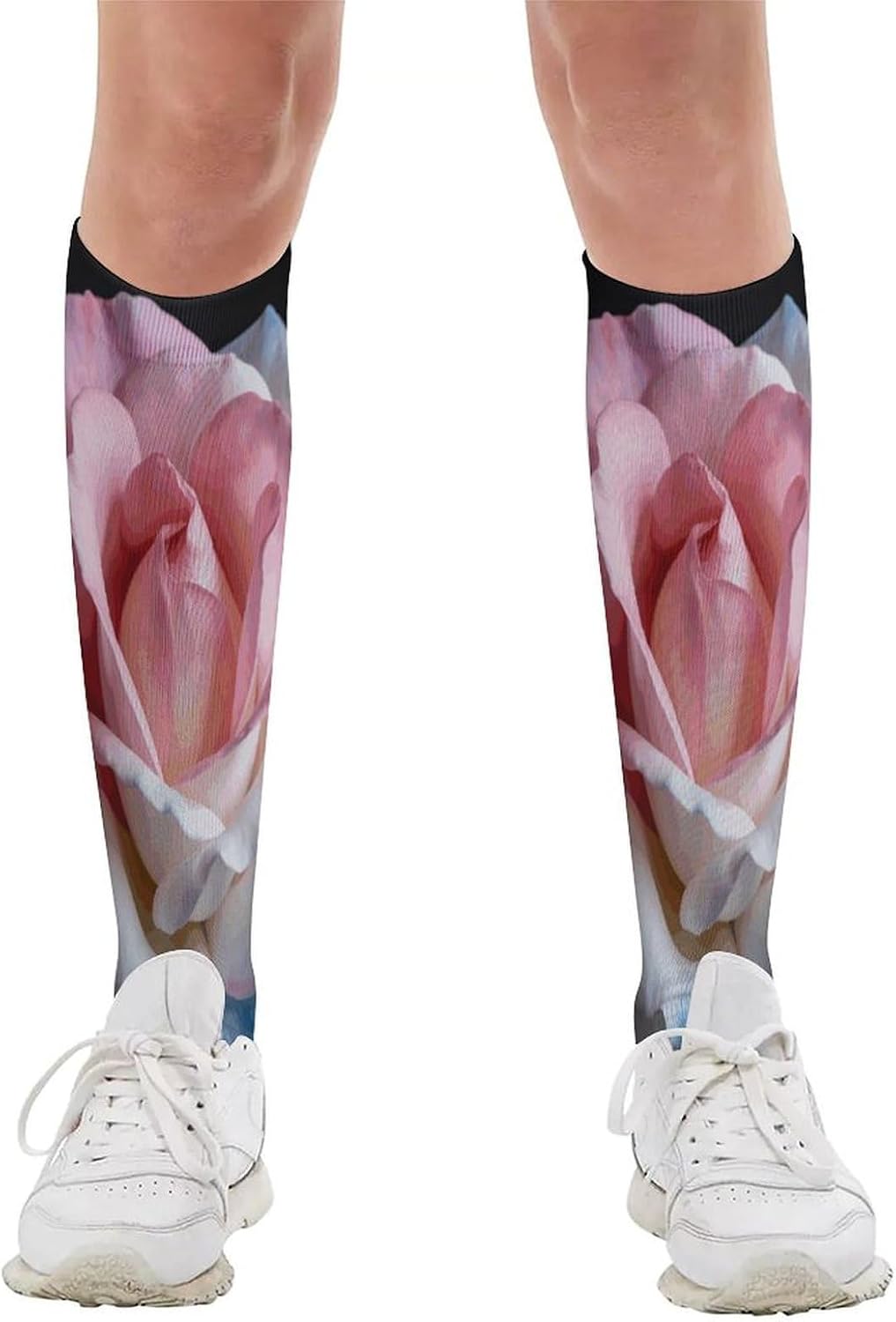 Pink White Blue Compression Socks for Men Women | Funny Novelty Knee High Socks, Breathable Cozy Soft Football Sock, Over The Calf Socks for Casual Work Athletic Sock & Gifts