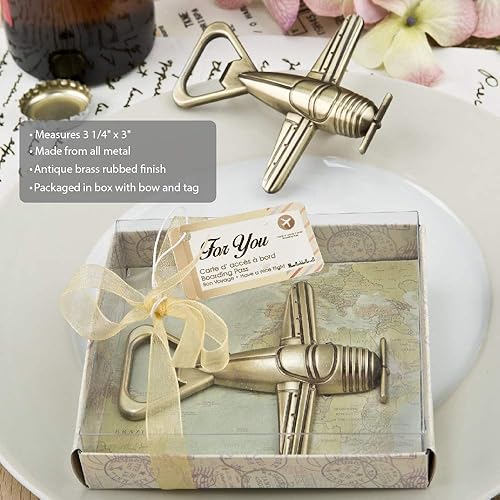 Miniatura 6 de FASHIONCRAFT Abridor de botellas de avión, estilo clásico, color latón, con temática de viaje, tamaño único, amarillo - 1 unidad