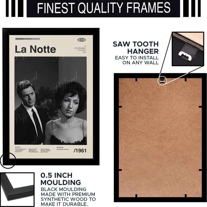 Image of BLINKART La Notte Movie Poster Frame 8x12 Inch | Premium 300 GSM Paper Wall Print | Mid Century Vintage Film Artwork for Home, Bedroom, Living Room, Office | Framed Photo Decor