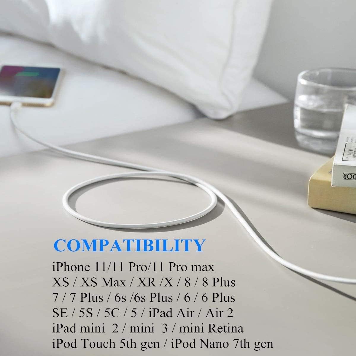 Up To 40% OFF iPhone Charger Cable Sharllen Lightning Cable 5 Pack[3/3/6/6/10FT] Fast Charging Cords Syncing Extra Long USB iPhone Charging Cable Compatible iPhone 11/ XS/Max/XR/X/8/8P/7/7P/6/iPad/iPod White