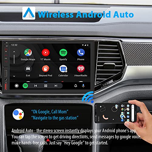 [Upgrade] Wireless Carplay/Android Auto, 7 Inch Double Din Car Stereo With Lcd Touchscreen, Fm/Am Radio With Bluetooth 5.1 Handsfree, Type-C Charge, Phone-Link, Hd Whaterproof Backup Camera #TOP2