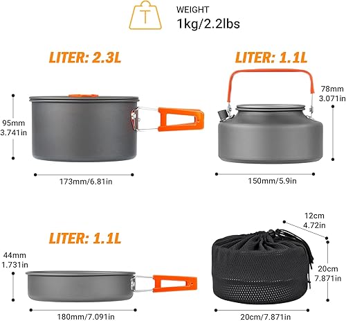 Miniatura 3 de YETO Juego de utensilios de cocina para camping, 10 piezas, juego de ollas y sartenes plegables para acampar para 2-3 personas, juego de utensilios