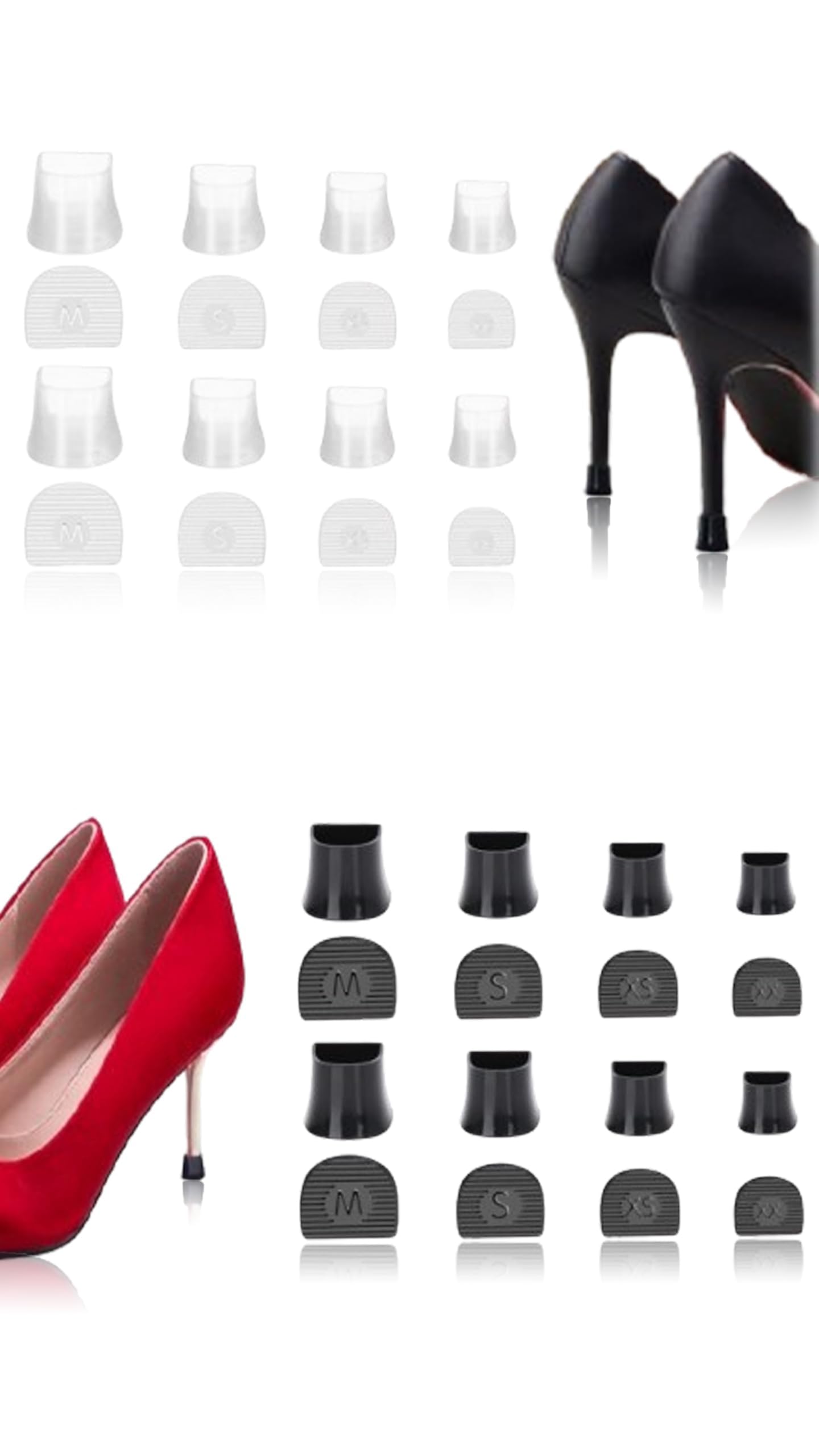 High Heel Protectors 8 Pairs, Repair Caps Covers & Stoppers 4 Sizes (XX, XS, S, M) - Non-Slip Caps for Heels, Perfect for Wedding, Grass, Gravel, Wetlands Outdoor Events