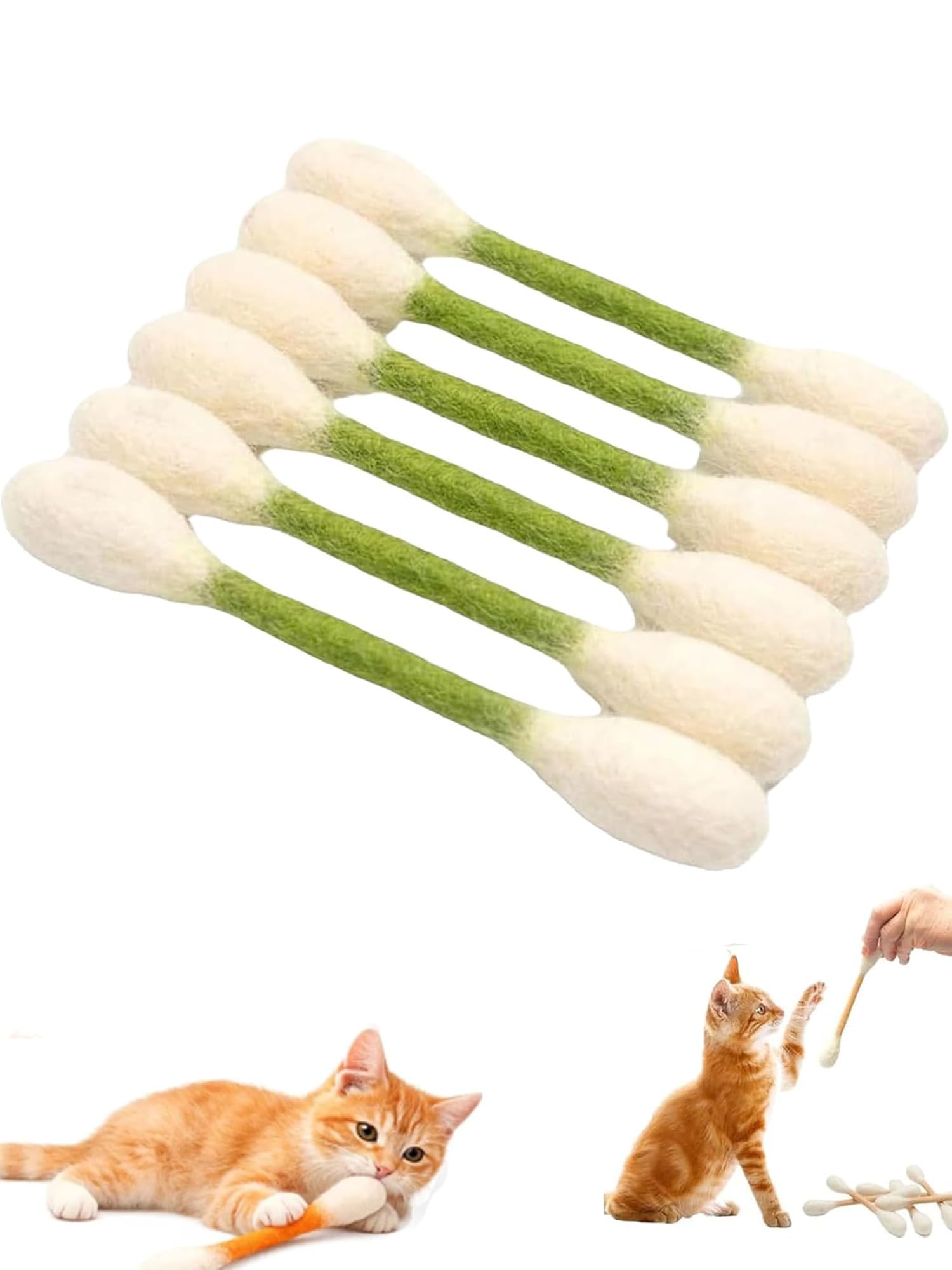 Giant Qtip Cat Toy, 2026 New Cotton Swabs Cat Toys with Catnip, Durable Q Tip Cat Toy Teething Ropes for Boredom, Exercise, Big Interactive Felt Kitty Kicker Toy (Green)