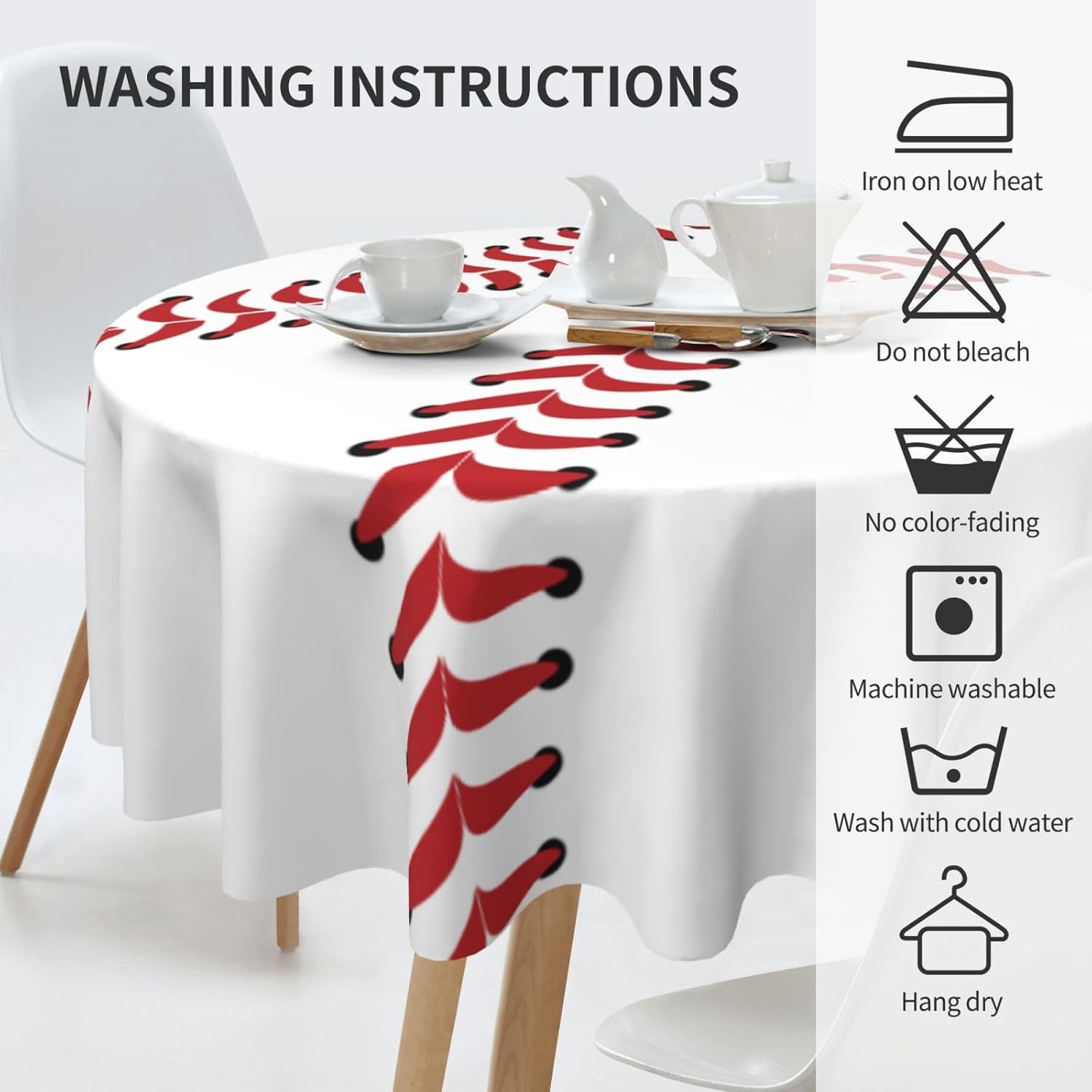 Retro Sports Print Baseball 60" Round Tablecloth Washable, Birthday Party Circle Tablecover (Fit for 20" - 47" Table) for Family Home Gatherings Decor