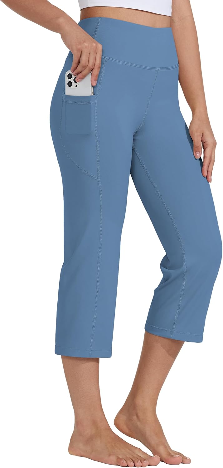 Willit Women's Yoga Capris Pants High Waist Leggings Crop Straight Leg Athletic Exercise Workout Capris 21"