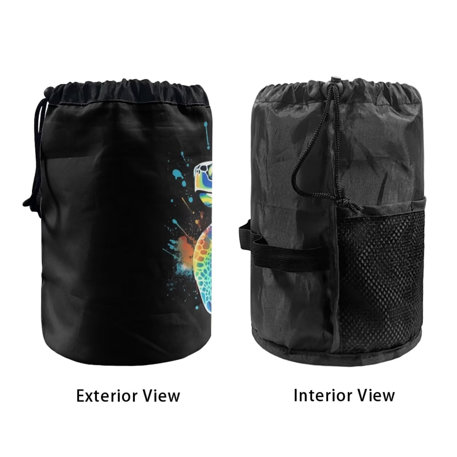 chaqlin Black Sea Turtle Travel Cosmetic Bags Barrel Makeup Bag,Portable Foldable Cases Multifunctional Toiletry Bucket Bags Round Organizer Storage Pocket for Women - Image 3