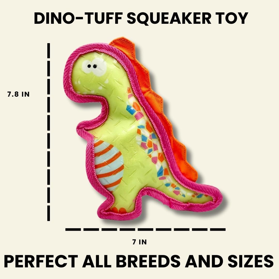 Tater's Choice Dinosaur Squeaky Dog Toy, Strong Stitching, Interactive Play, Small (Blue+Green+Multi)