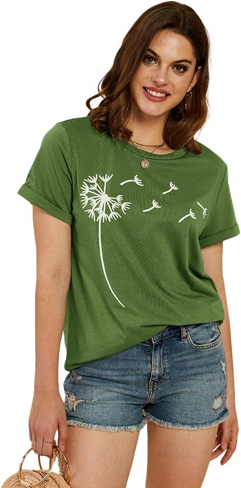 Cicy Bell Women's Dandelion Print T Shirts Cute Graphic Tees Short Sleeve Summer Cotton Tee Tops - Image 3