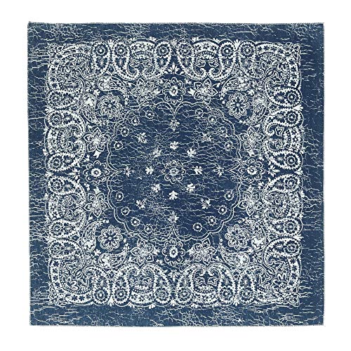 CTM Extra Large 27 Inch Rustic Paisley Print Bandana, Navy/Natural