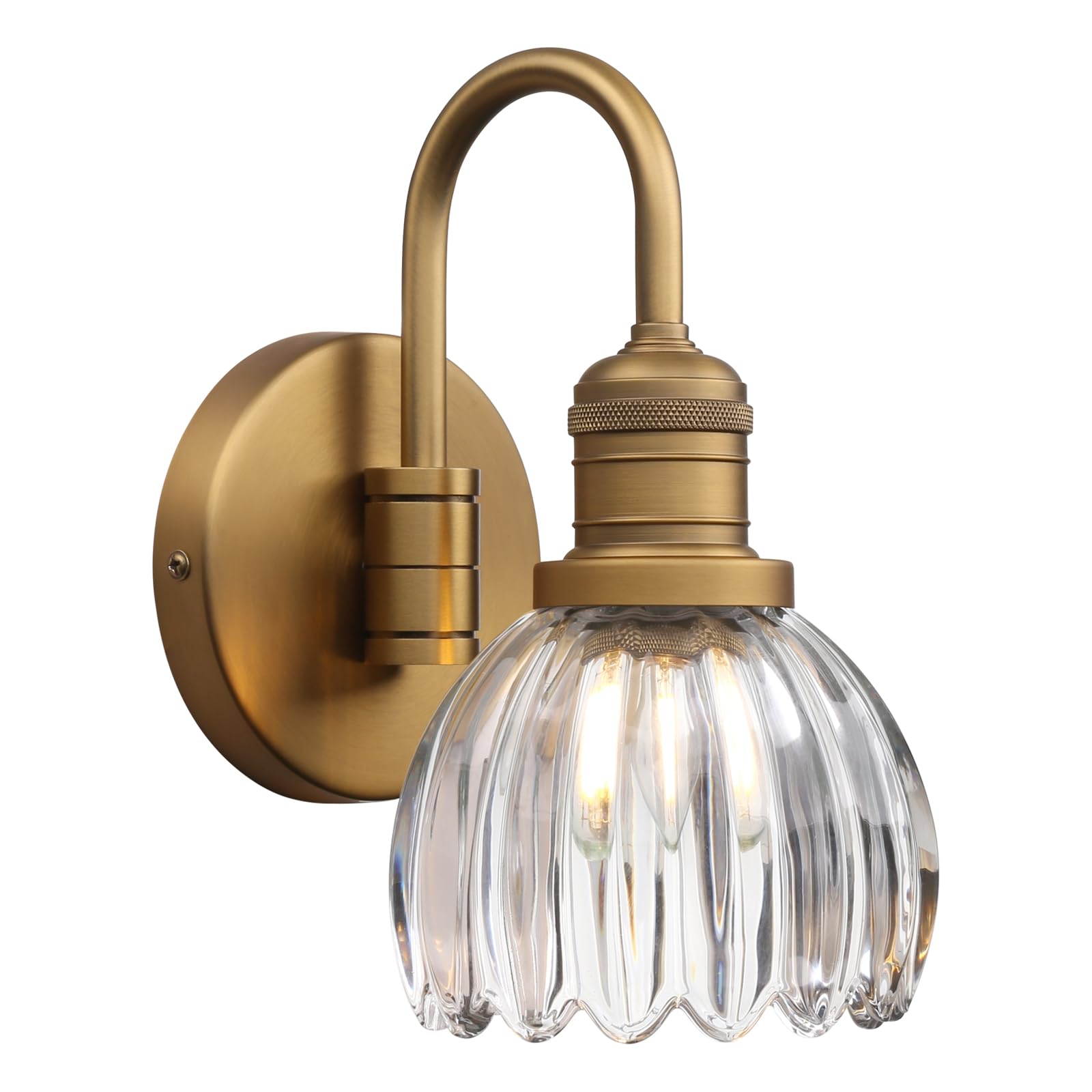 JIMUBEAM Vintage Gooseneck Wall Light Sconce with Clear Tulip Glass Shade