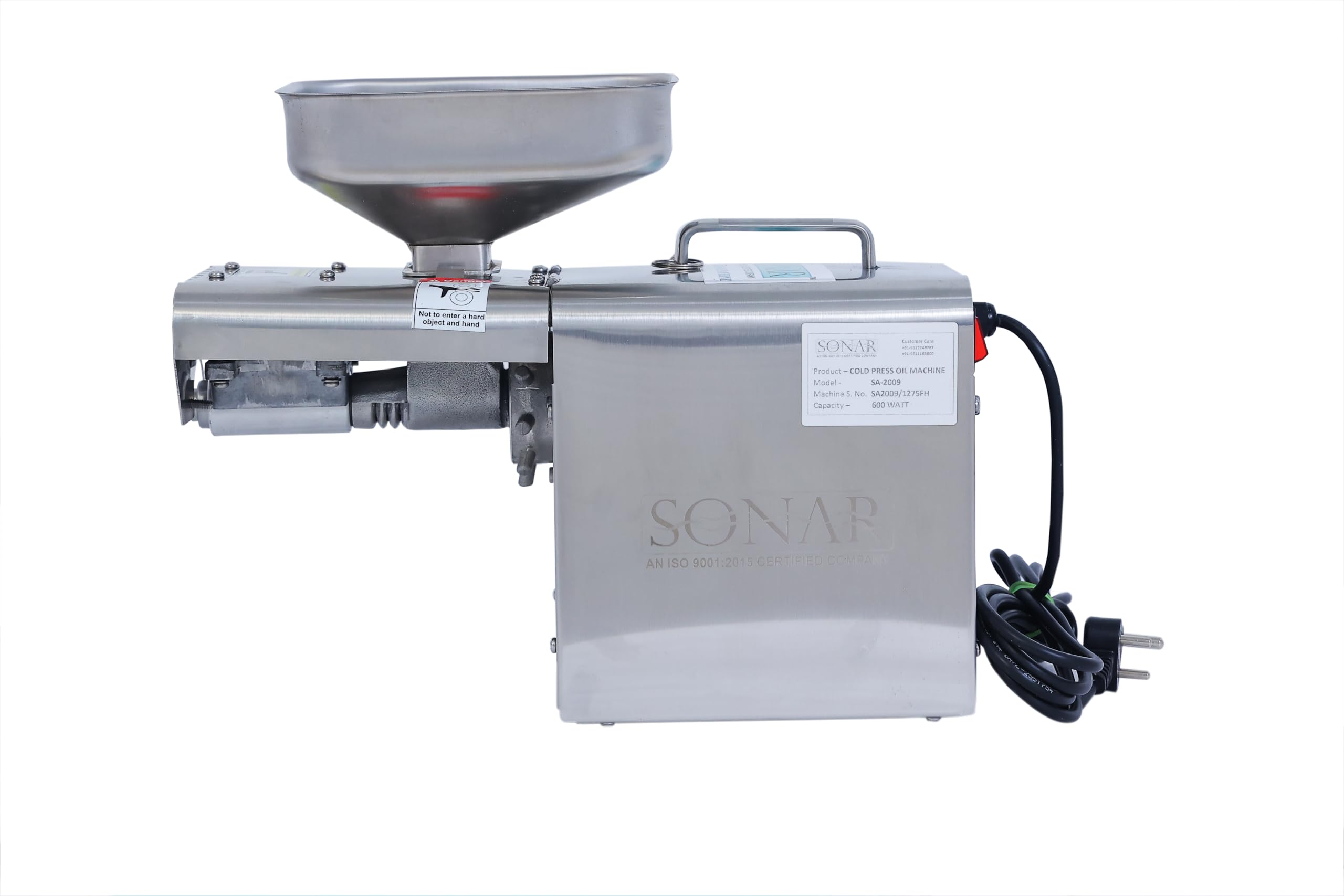 SONAR Domestic Oil Press Machine S.A-2007 (Cold Press oil Machine) Oil Press Machine for Multi Purposes/Oil extractor Stainless Steel Pressing Machine/Advanced Food Grade Stainless Steel/Light Weight