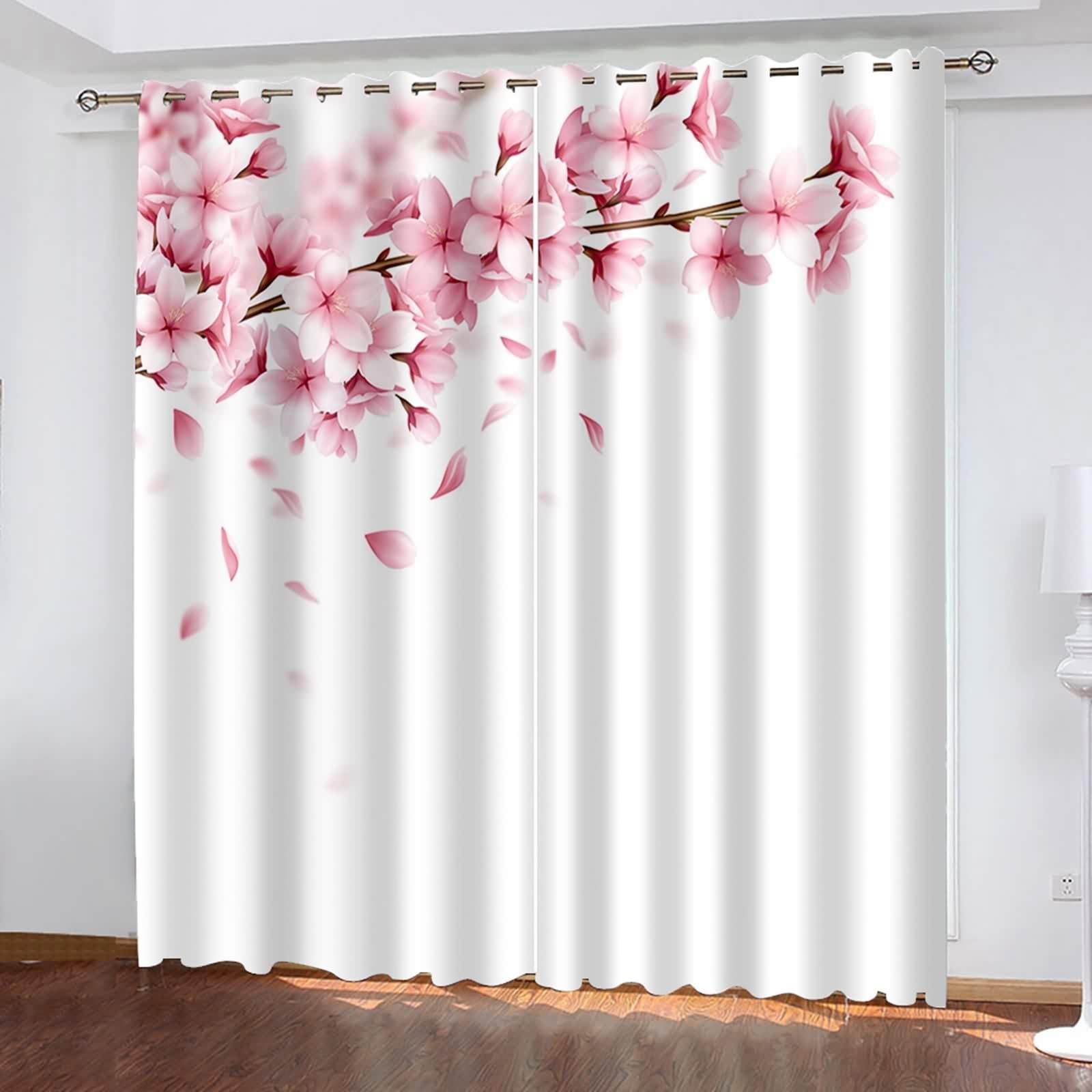 Gardine Wohnzimer, Verdunkelungsvorhang Vorhänge Rosa Weiß Polyester Rosa Blumen Dekoration 2er Set B 214 x H 183 cm