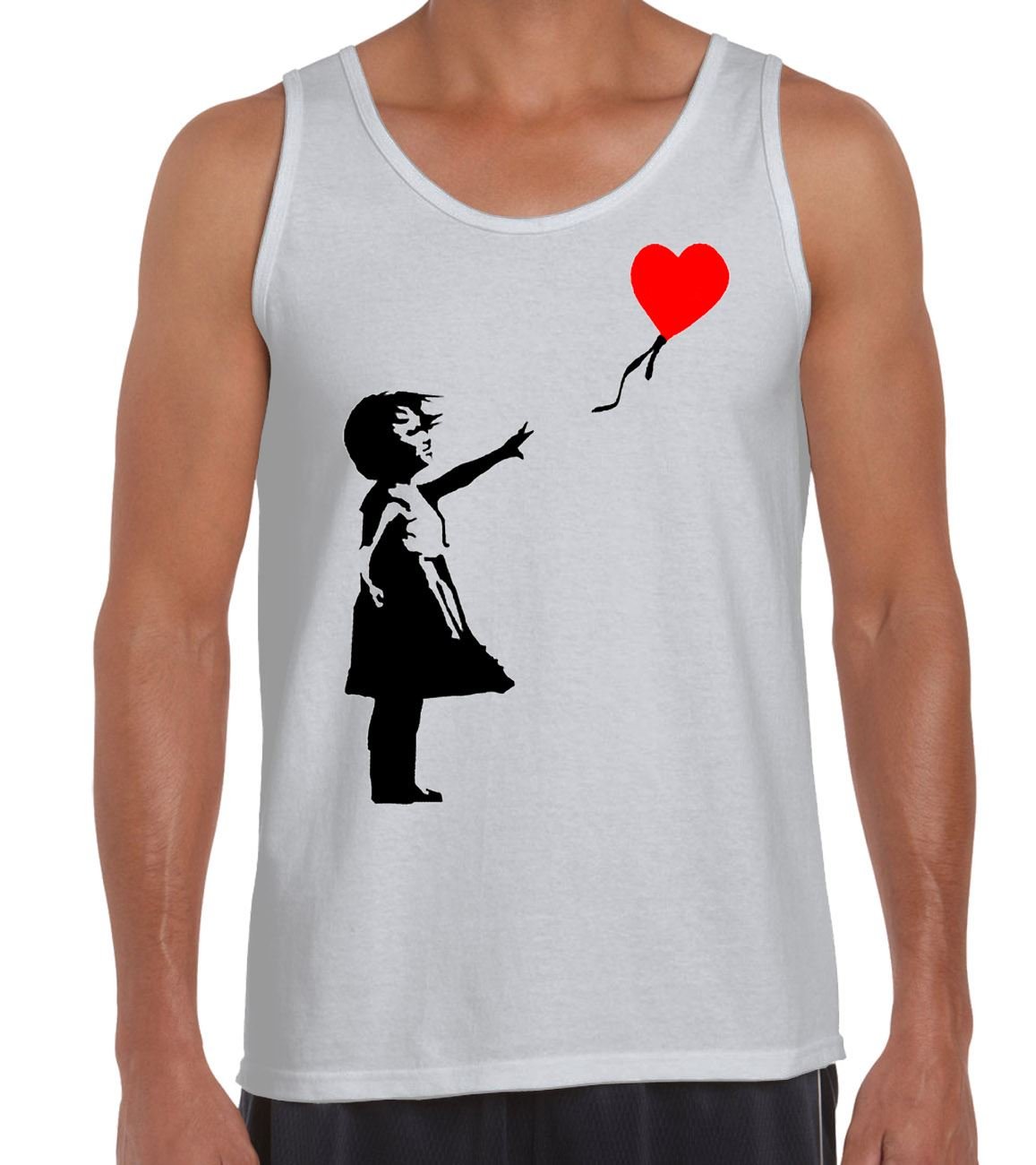 Tribal T-Shirts Men's White Banksy Girl With Heart Balloon Vest Top (2Xl, )