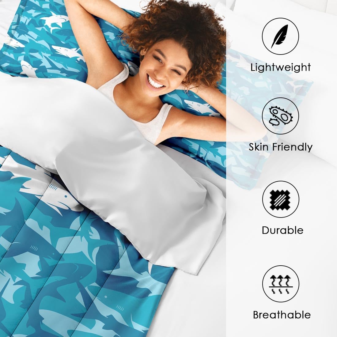 Blue Shark Fish Full Comforter Set, Ocean Surf Camouflage Bedding Set 3 Piece, All Season Soft Toddlers Children Adults Bedroom Bed Decoration Comforter and 2 Pillow Shams - Image 6