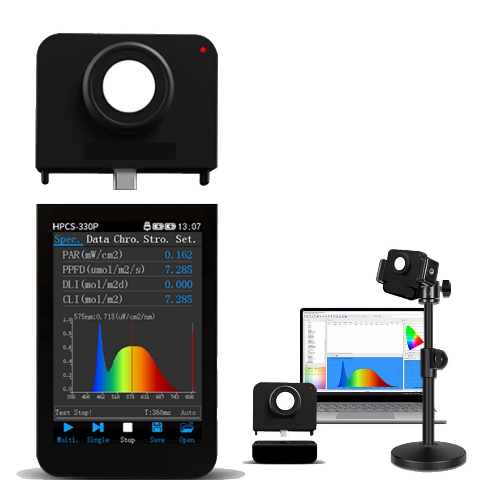 Mthckxjbsuz Hcs330p Spectrometer Portable, Portable Light Spectrometer Cct Cri Meter Lux Test