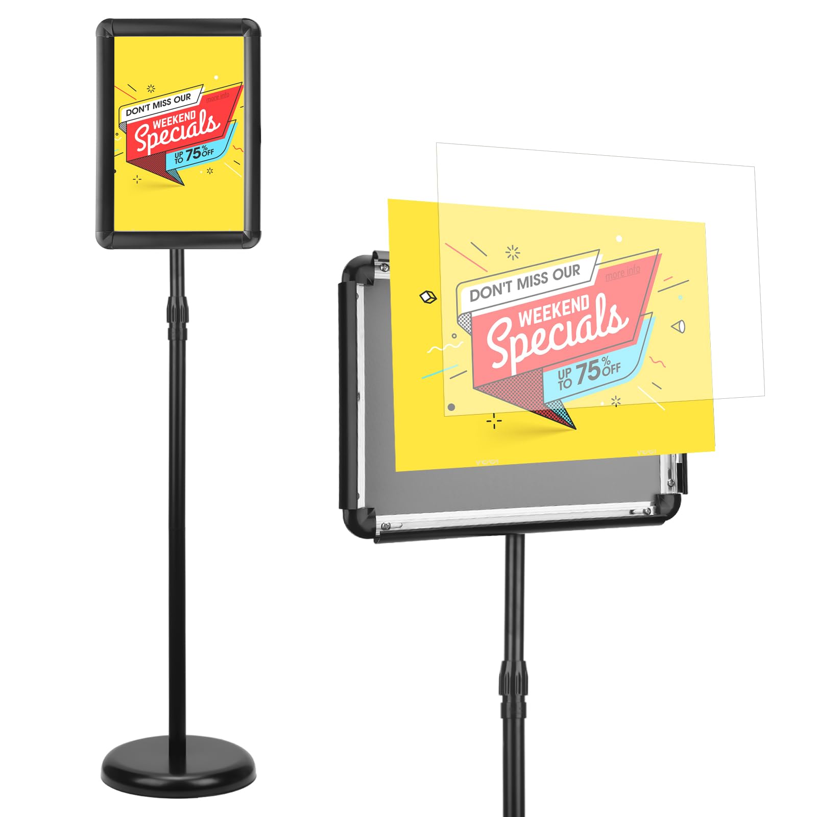 A4 Sign Holder, 8.26x11.69 inch Adjustable Sign Stand with Round Metal Base, 360° Rotation Poster Stand for Floor Sign Standing Display, Sign Holder Stand for Indoor Outdoor (Black, A4)