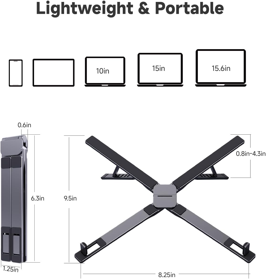 Laptop Stand for Desk & Travel, Portable Aluminum Alloy 3-in-1 Riser Holder for Laptop/Tablet/Phone, 6-Level X-Frame Foldable Stand Compatible with MacBook Air Pro/HP/Dell/iPad/iPhone - Gray