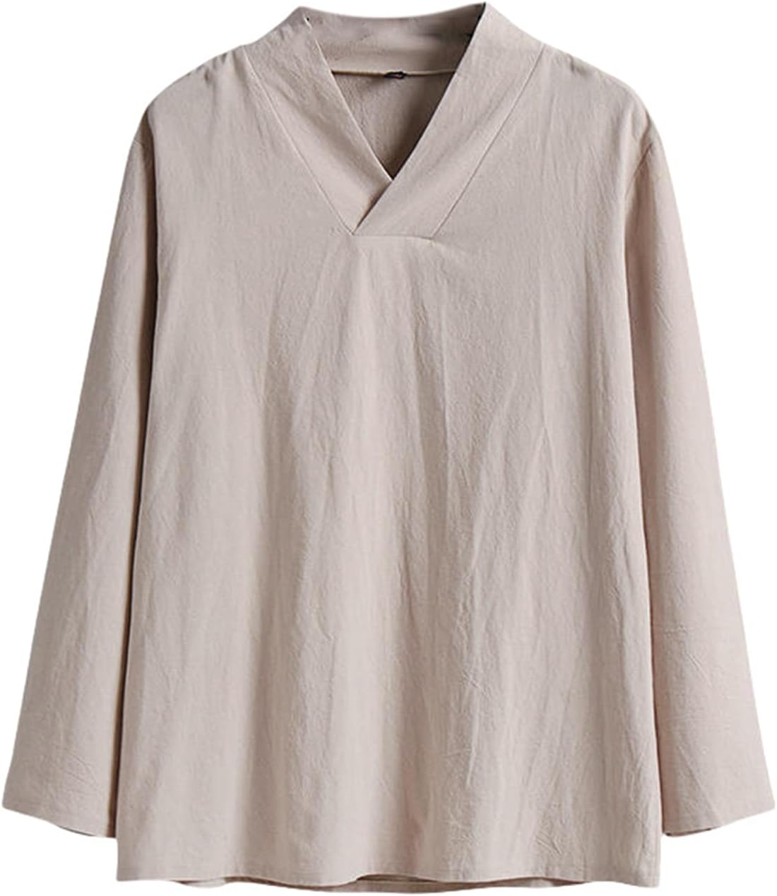 Men's Spring Chinese Style Cotton Linen Long Sleeve Hanfu Vintage Layman Zen V-Neck Shirt