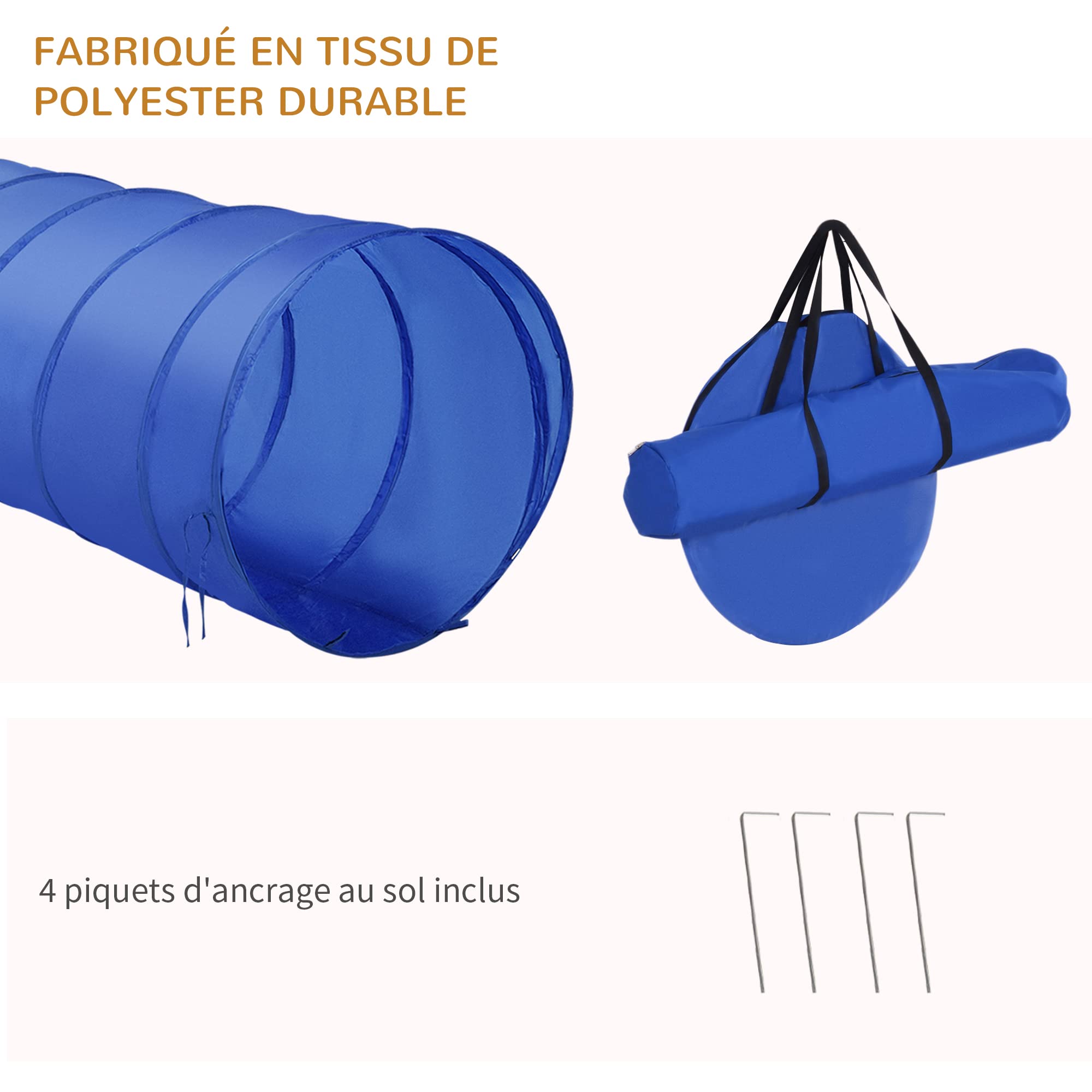 PawHut Agility Sport pour Chiens équipement Complet Obstacles, Tunnel, Slalom, Zone Repos + 2 Sacs de Transport Bleu Jaune