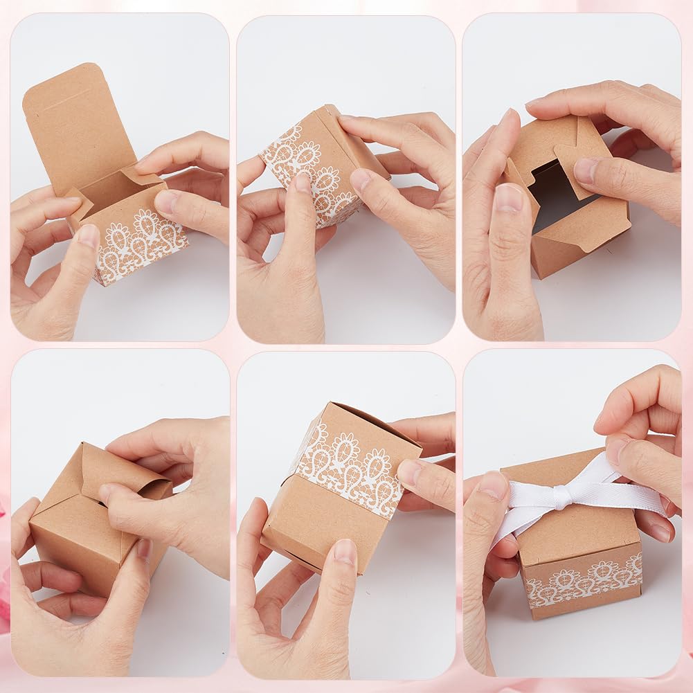 40 Stück Papier-Geschenkboxen – Kissenform, Mit Goldband – Für Süßigkeiten, Hochzeit, Party
