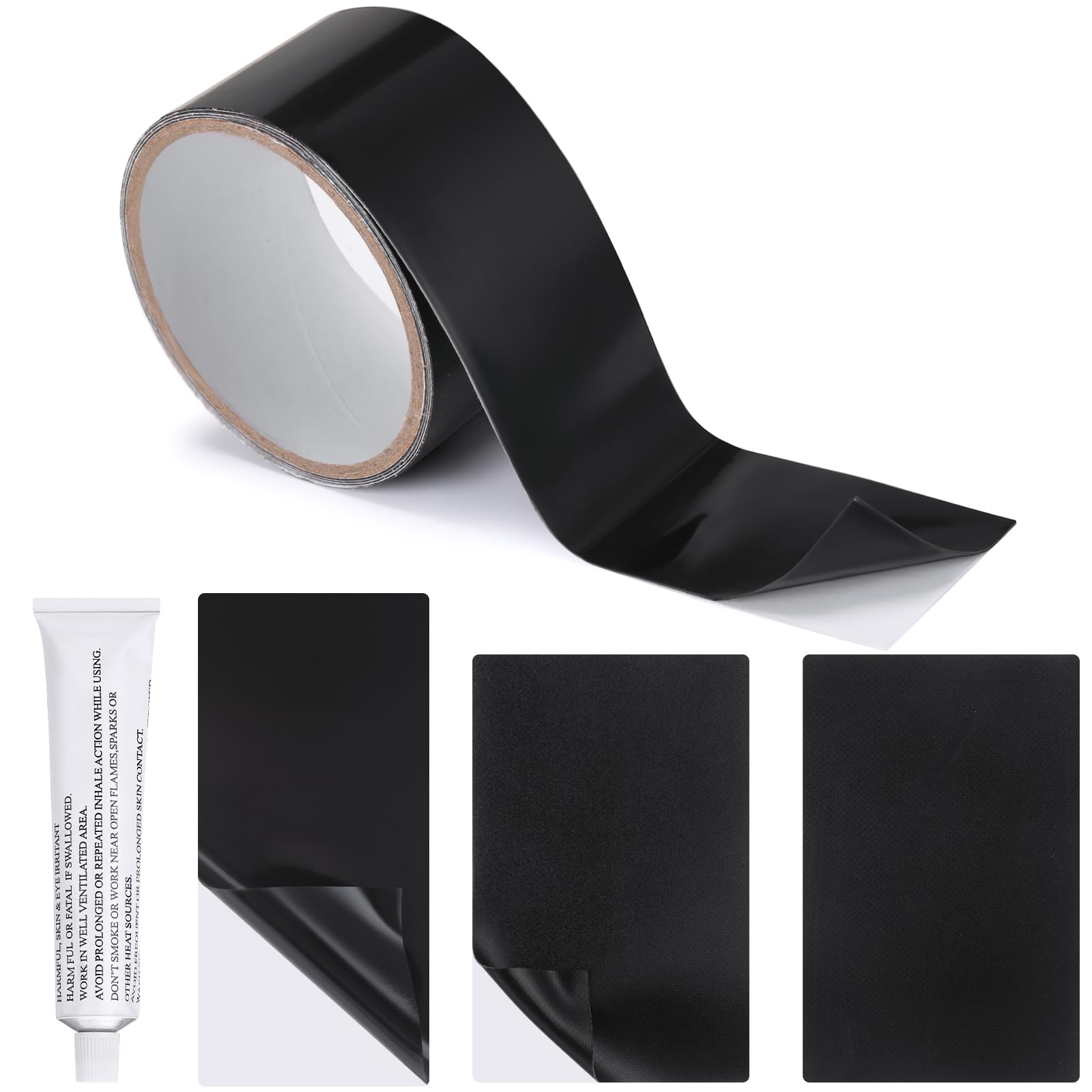 Threlaco 5 Pcs Boat Repair Kit 1 Roll Waterproof Adhesive Kayak Repair Tape and 3 PVC Patches with 1 Glue for Boat Covers Kayak Tents Pool, Patio Umbrellas