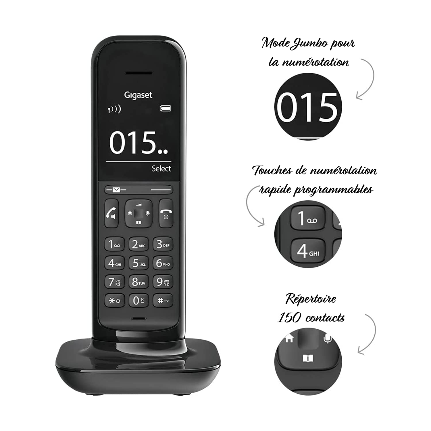 Gigaset CL394HX - DECT-Mobilteil mit Ladeschale – Schnurloses Design-Telefon für Router und DECT-Basis - Fritzbox-kompatibel - Direktwahlfunktion - Schutz vor unerwünschten Anrufen, schwarz