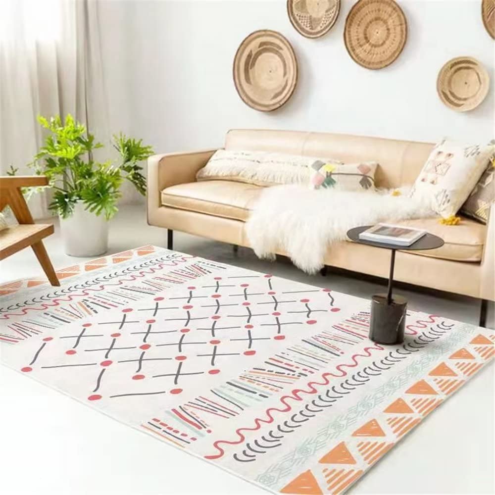 Tapis salon orange à rayures géométriques 180x250cm durable et lavable pour chambre ado