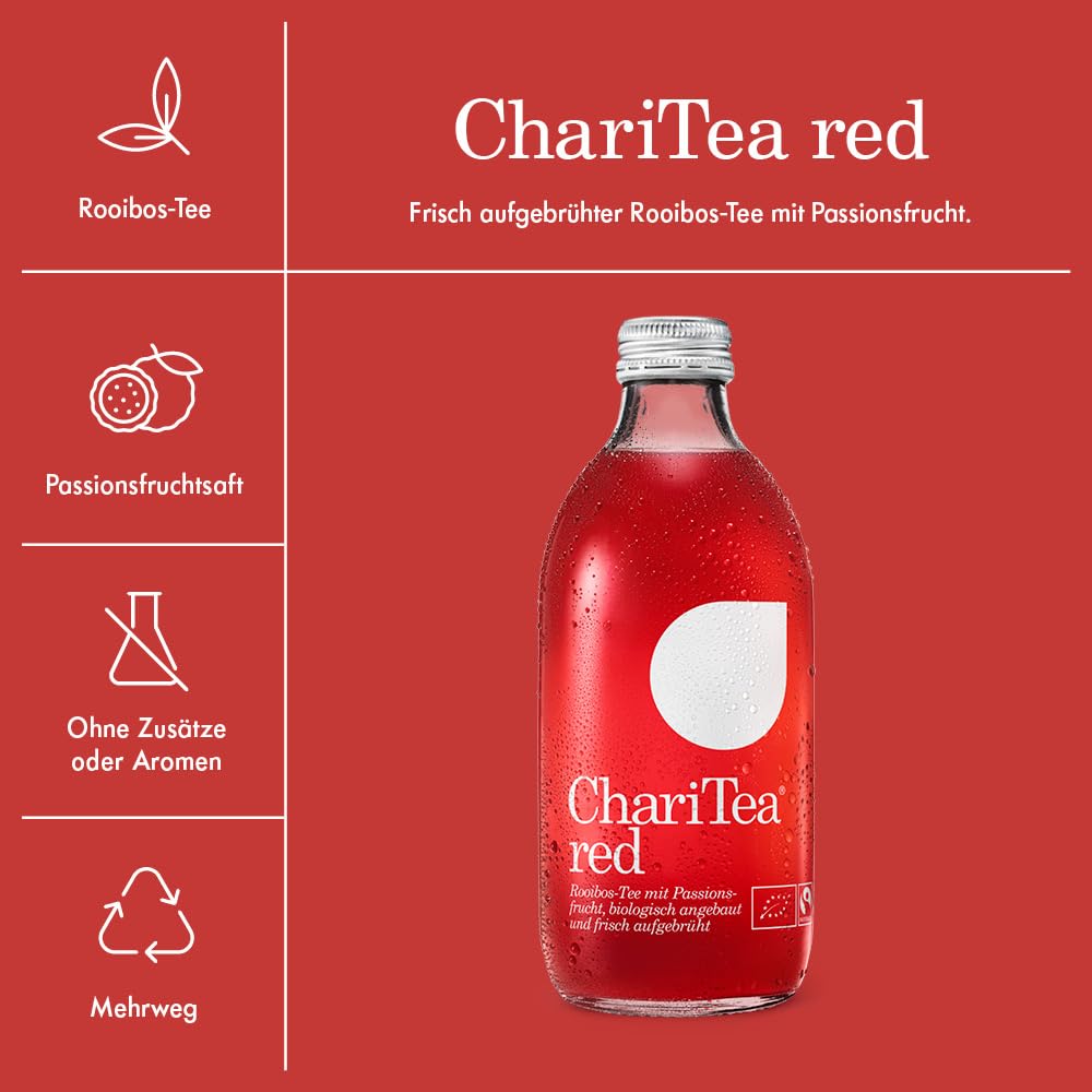 Charitea - Red - Fairer Eistee mit besten Bio Zutaten - Leckeres Erfrischungsgetränk in Glas Flasche - Biologisch angebauter Tee (24 x 330ml)