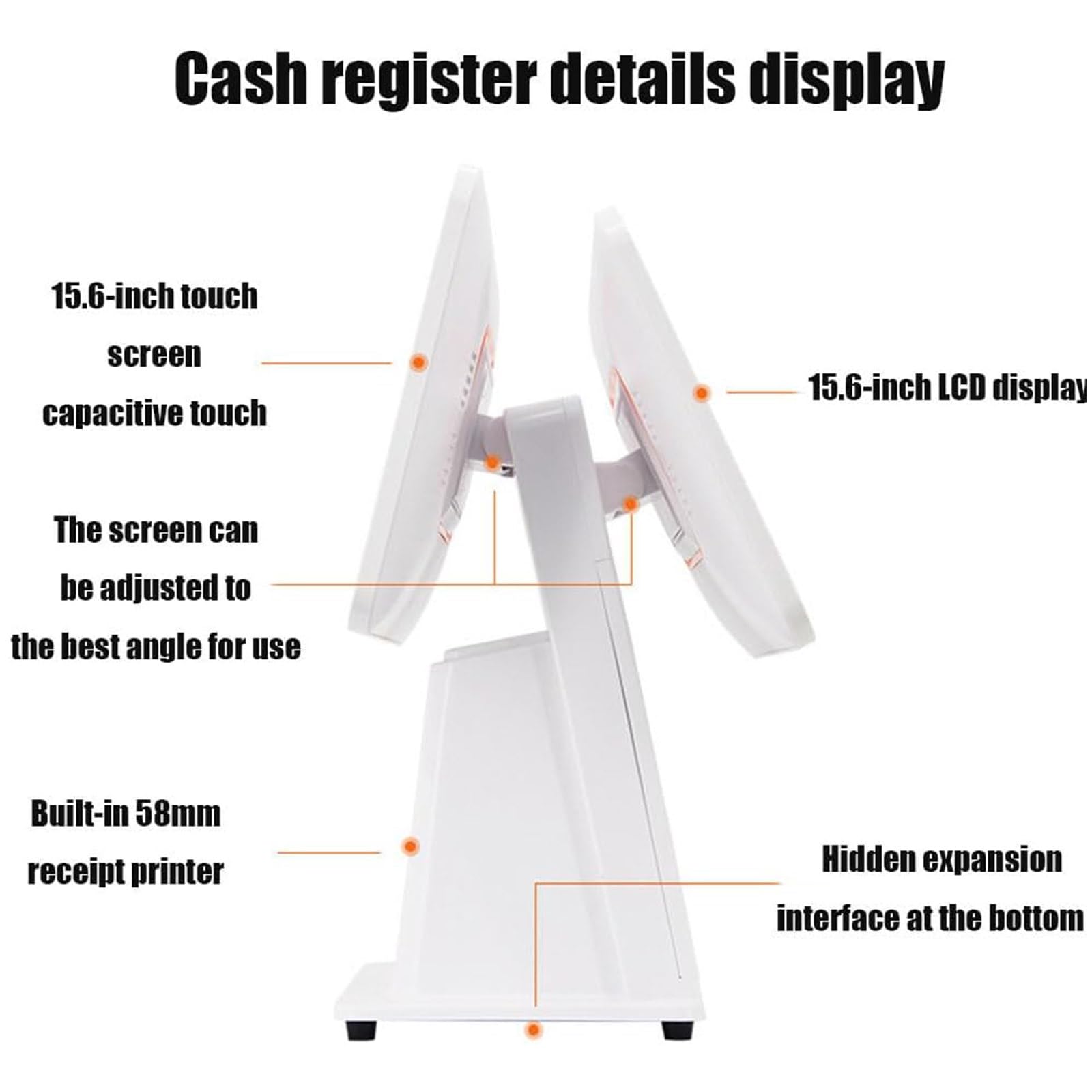 Caja registradora inteligente, con pantalla para el cliente e impresora térmica integrada de 58 mm, caja registradora de punto de venta,para restaurantes comerciales Venta al por menor,Black