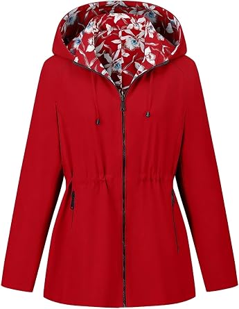 Geschallino Womens Casual Coat Plus Size Windbreaker Lightweight Jacket