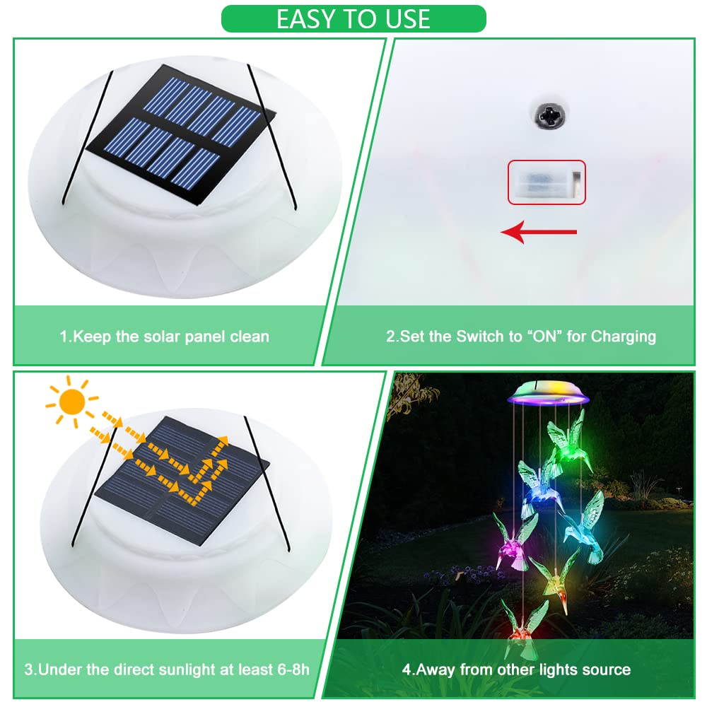 Colibrì Campanelli Eolici Solare Luci Solari Esterno per Giardino LED Solare Campane a Vento Regalo Donna Compleanno Mamma Natale Impermeabile Decorazione per EsterniBalcone Terrazza Gazebo (Colibrì)