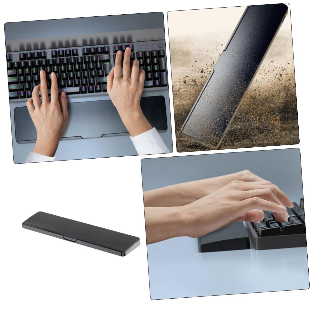 jojofuny Poggiapolsi Multifunzione per Tastiera e Mouse, in Abs e Gomma, Nero, con Base Antiscivolo e Angoli Arrotondati per Ufficio