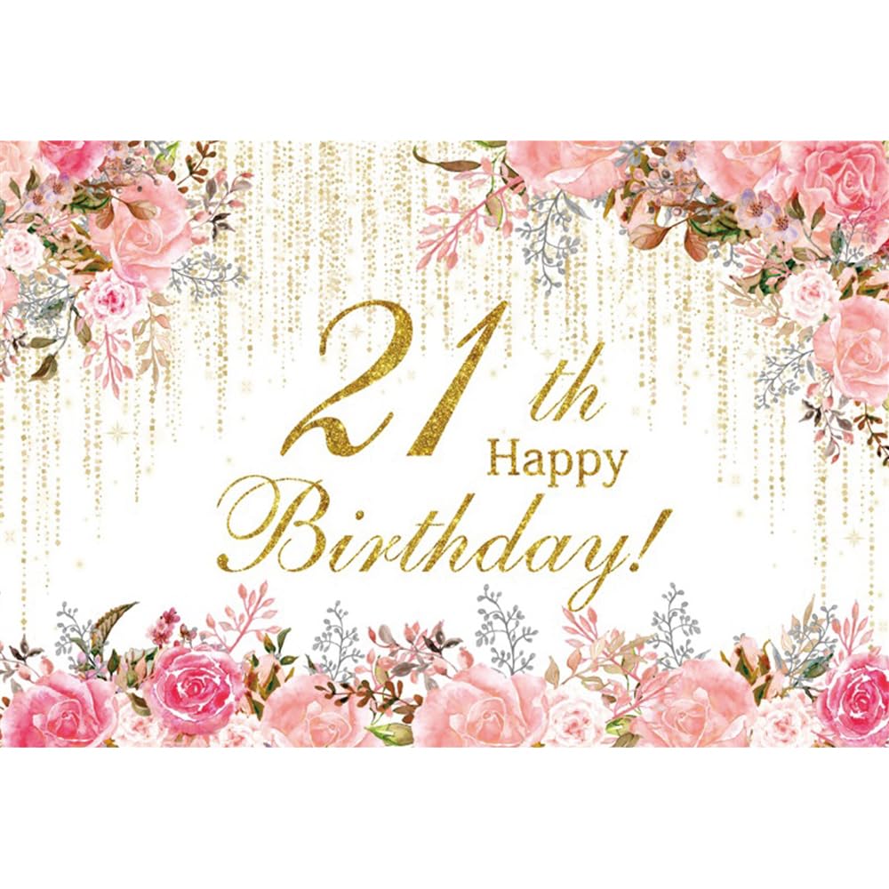 Pnylzzyxh 21th Birthday Backdrop 21th Birthday Decorations for Her 7x5ft 21 Year Old Photo Backdrop Watercolor Floral Photography Background Cake