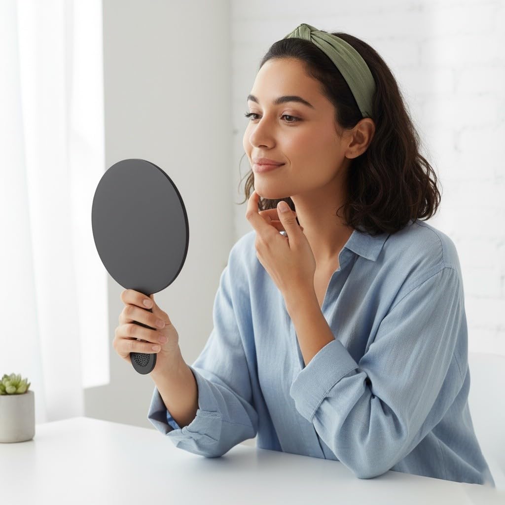 Creative Arts n Frames 18x28cm Rectangular Hand Mirror with Handle for Cosmetic Shaving Make Up Bathroom Salon Barber Travel and Indoor Use (Classy Black Round Handheld Mirror) - Image 3 thumbnail