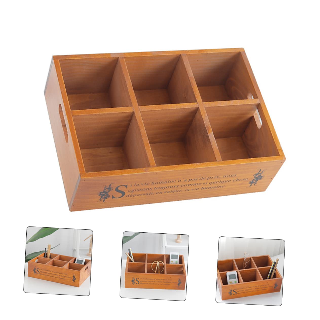 Caja de Almacenamiento Retro de Escritorio Seis Compartimentos de Madera