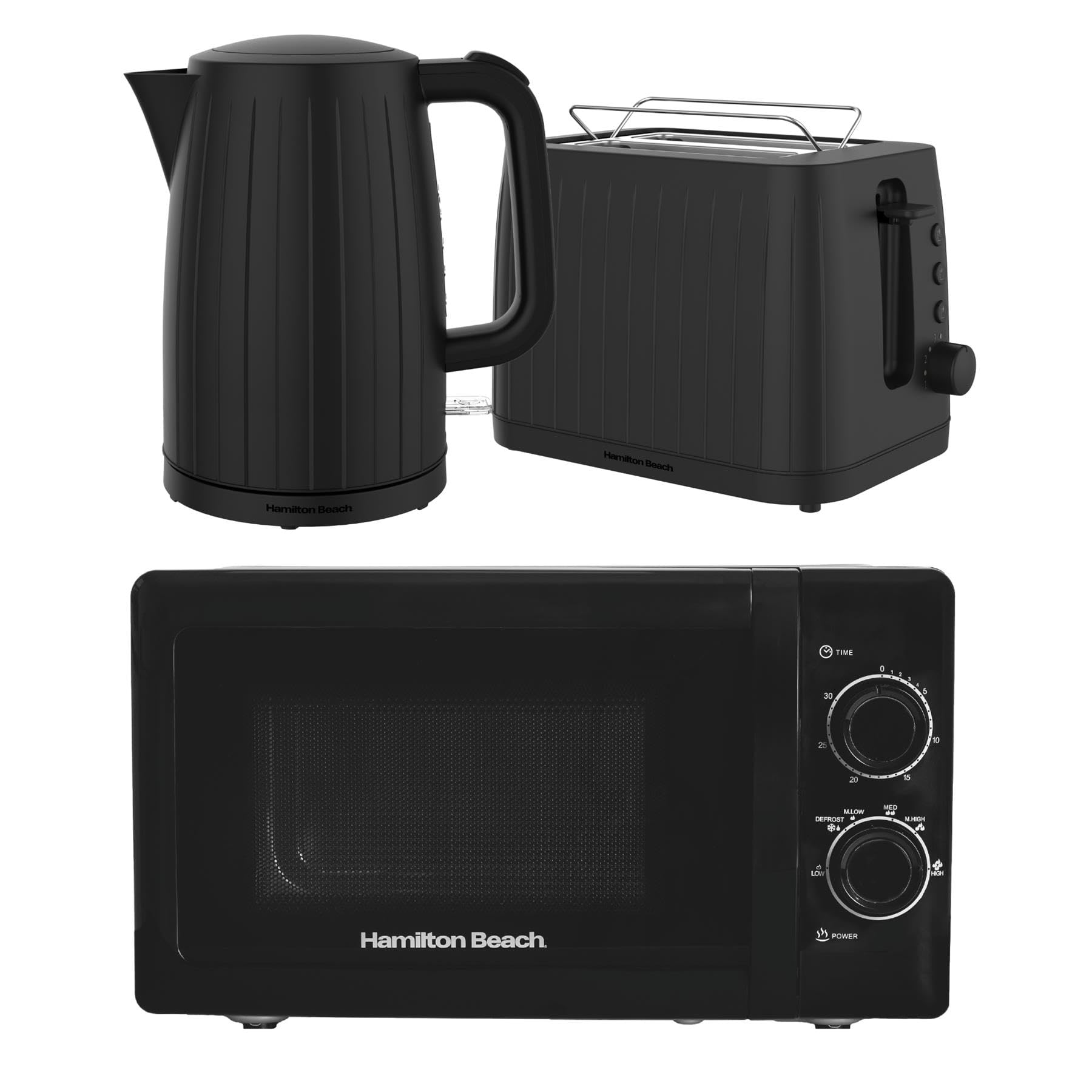 Hamilton Beach Kettle Toaster Microwave Set, Stealth, Electric Kettle. 1.7L, Toaster 2 Slice, Microwave Oven, 20L, Stainless Steel Cavity, Kitchen Set, Black - HBSTELSS โ image 1