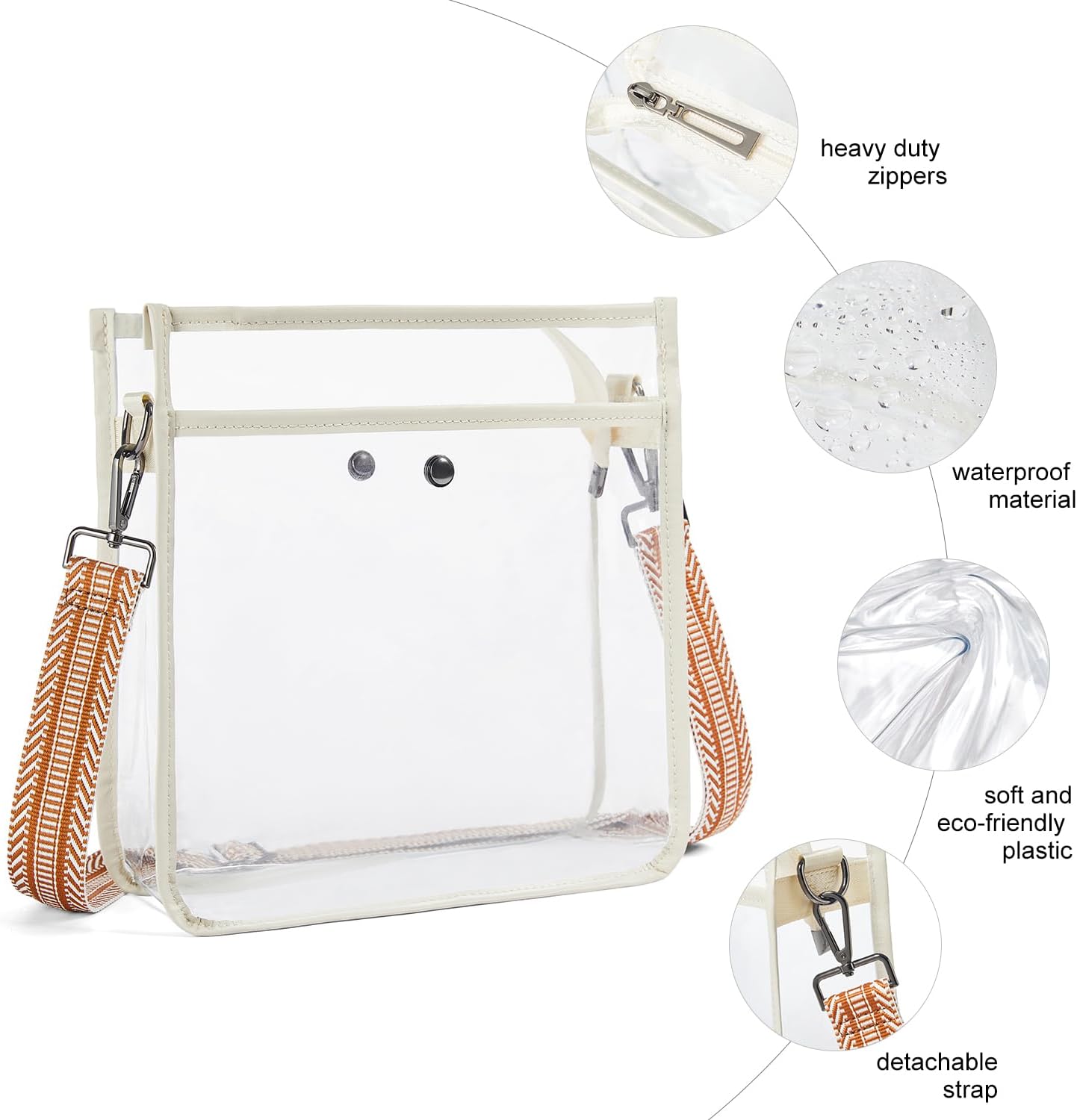 Bluome Clear Bag for Stadium Events 12x12x6, Clear Purses Stadium Bag Crossbody Purses for Concerts Football Games Travel