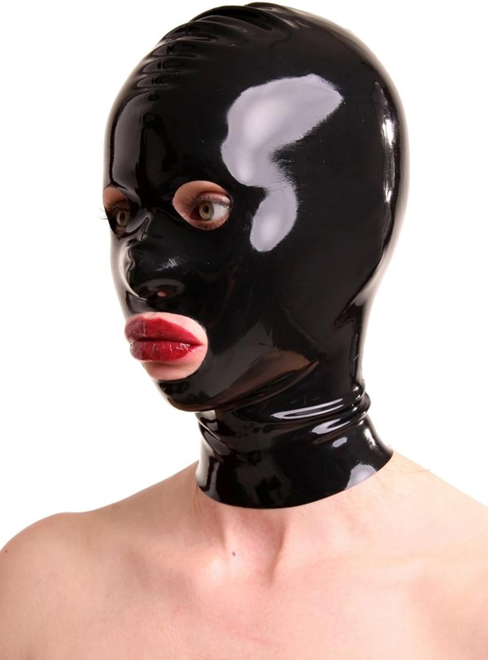 EXLATEX Latex Rubber Mask Hood with Eye Mouth and Nostril Holes (Small, Black)