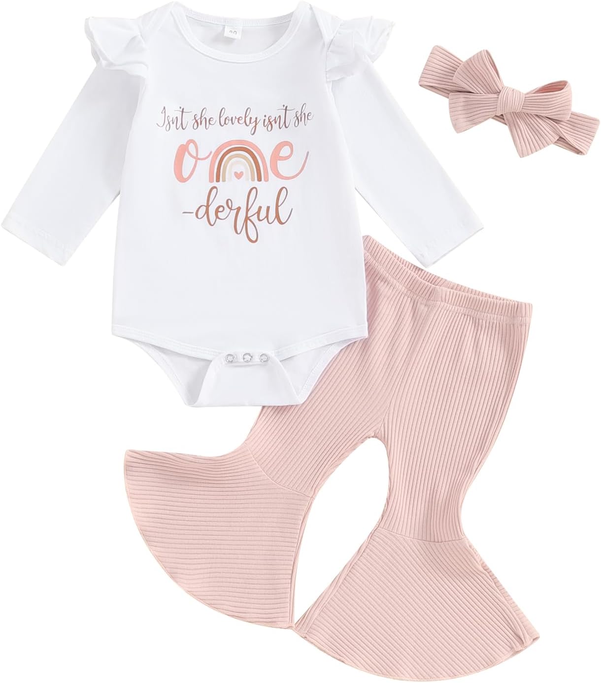 FilgrioxFirst Birthday Outfit Toddler Baby Girl Long Sleeve Romper Top + Bell Bottom Pants + Headband Cake Smash Outfit