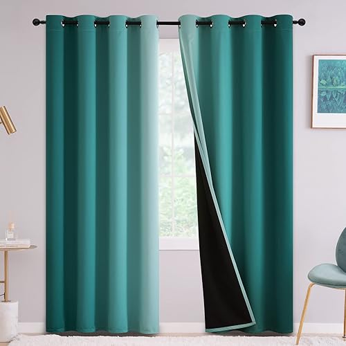 Miniatura 56 de Yakamok - Cortinas opacas 100% de 84 pulgadas de largo, cortinas azules para oscurecer la habitación, cortinas ombré para dormitorio, con ojales,
