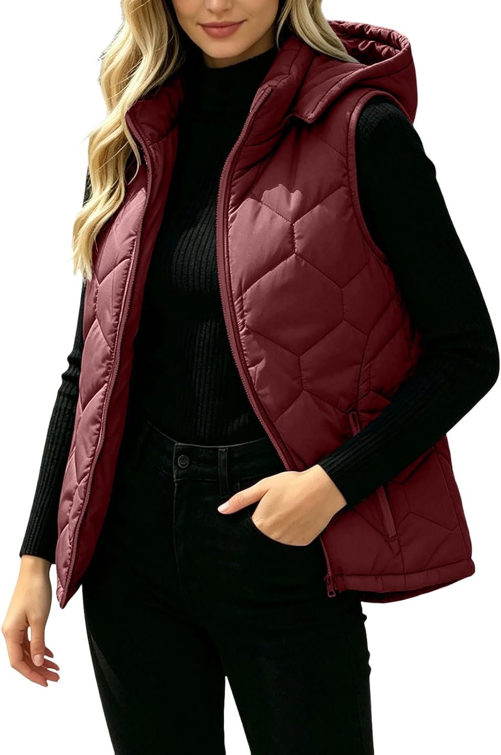 Women's Hooded Puffer Vest Zip Up Sleeveless Winter Coat Outerwear | Cropped Puffer Jacket Quilted Vest Womens Women Black Long Puffy For Sleeveless Women'S Fall Fashion Vests Lightweight Jean