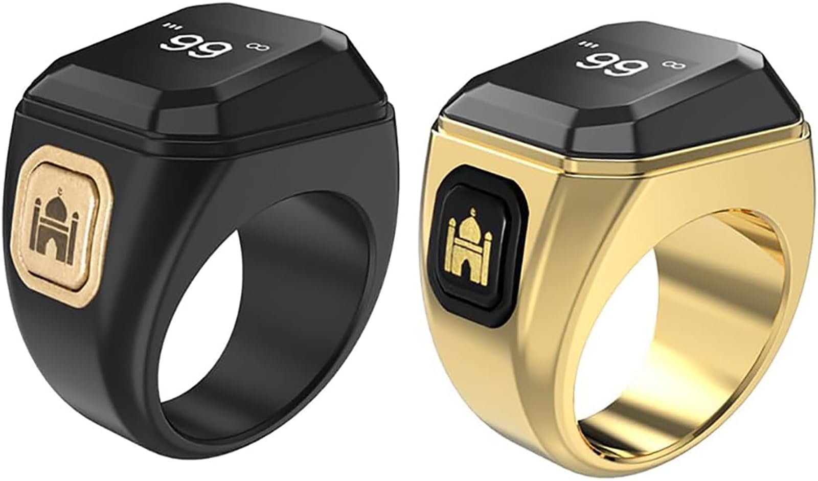 Compteur De Tasbih Intelligent IQibla - Bague De Prière Musulmane Avec Rappels 5 Prières, Écran OLED, Vibration & Bluetooth (22 Mm, Noir)