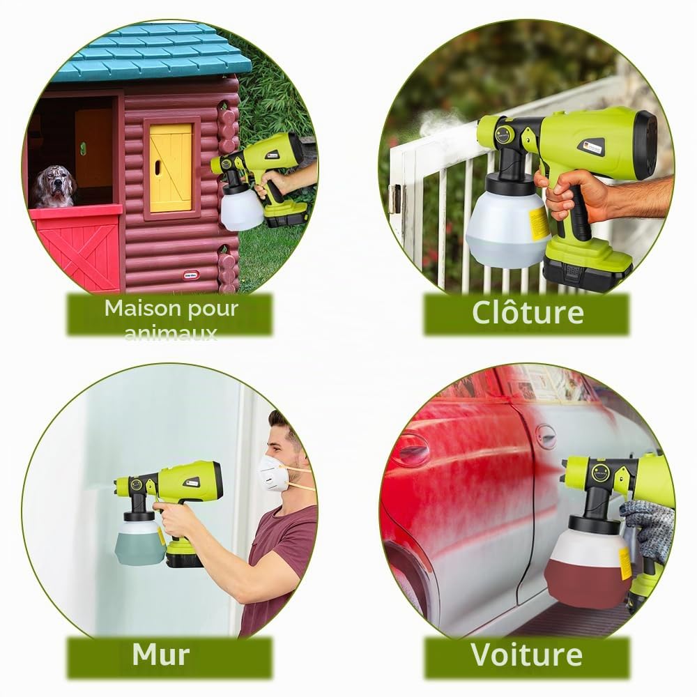Pulvérisateur de peinture sans fil compatible avec batterie au lithium Ryobi 18 V One+, pistolet pulvérisateur de peinture HVLP 200 W, 4 buses, 3 motifs pour meubles de maison, clôtures, terrasses