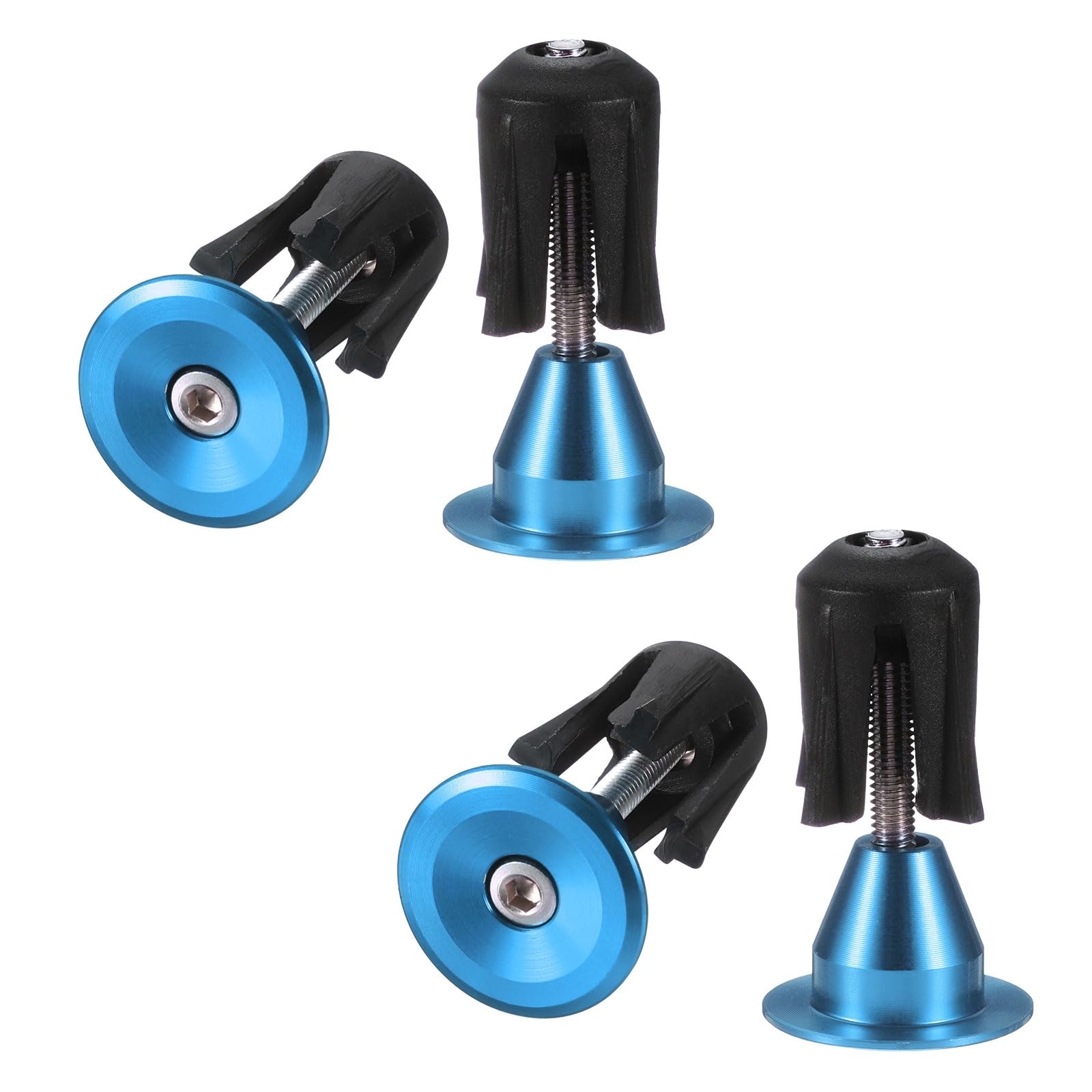 sourcing map 2 Pair Bike Handlebar End Plugs Aluminum Alloy Bar End Caps Expanding Locking Handlebar End Plugs for Most Bike MTB Road BMX Fixed Gear Bike, Blue