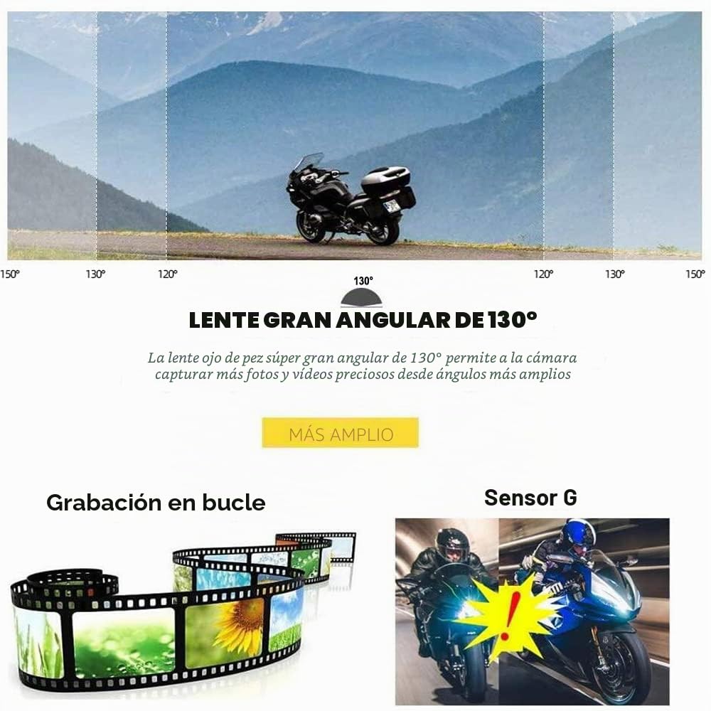 VSYSTO Doble canal motocicleta video conducción grabadora Dash Cam delantera y trasera 1080P moto cámara 130 grados, con WiFi, visión nocturna