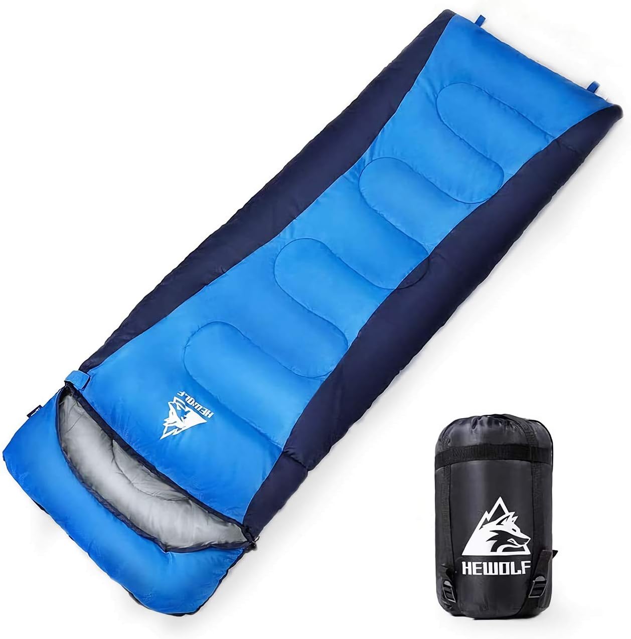 HEWOLF Adult Sleeping Bag 3-4 Season Envelope Sleeping Bag Water-Resistant Lightweight Rectangular Sleeping Bag with Compression Sack for Outdoor Camping Hiking Fishing - Blue 1.8KG
