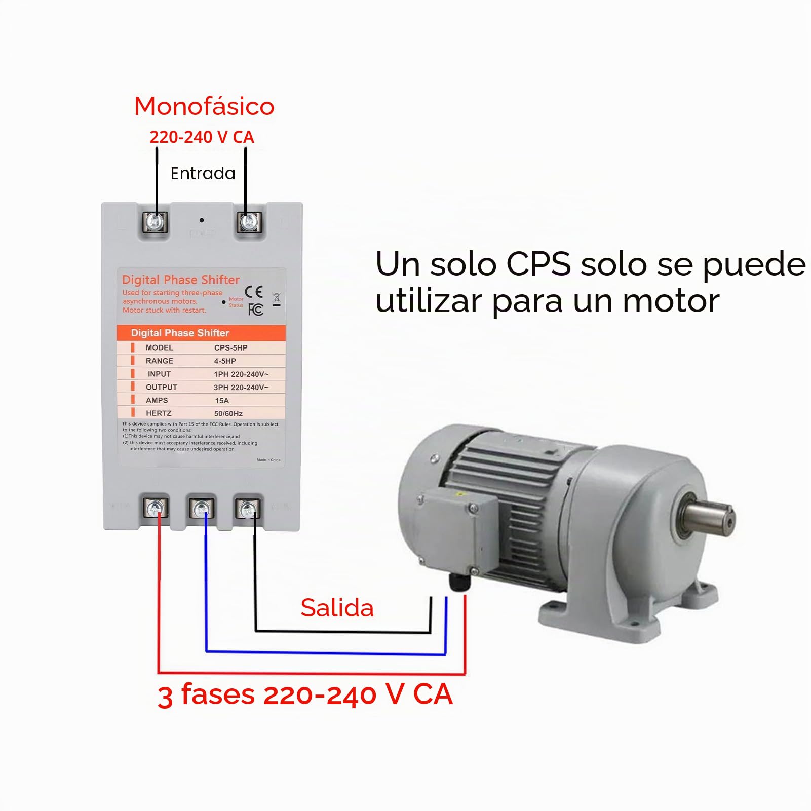 Convertidor monofásico a trifásico digital de 5 caballos para uso residencial y comercial ligero 220 a 240 V CA con enchufe de 15 A