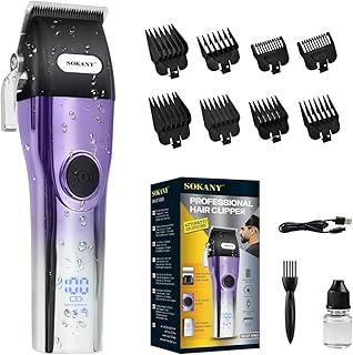 ماكينة حلاقة وتشذيب الشعر SK-LF-9965 لاسلكية احترافية بشفرة من الفولاذ المقاوم للصدأ بشاشة ال اي دي ومقبض قابل للتعديل قابلة لإعادة الشحن من سوكاني