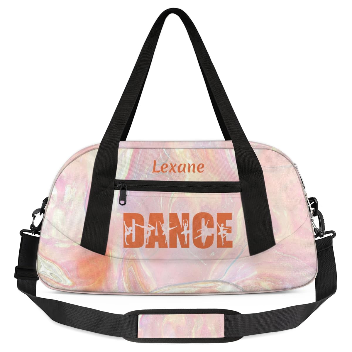 Personalised Dance Bag for Girls | Custom Name Ballet & Dancing Duffel Bag with Shoulder Straps | Waterproof Kids Sports Bag for Dancewear, Ballet Shoes & Accessories, Orange Neon